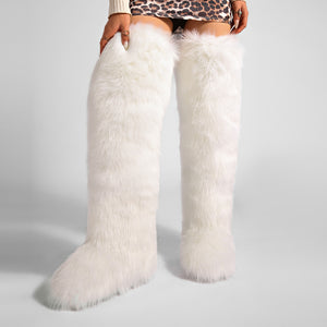 thigh fur boots y2k winter fluffy boots for women in white Alicefurs