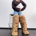thigh high fur boots winter tall fluffy boots for women in brown Alicefurs