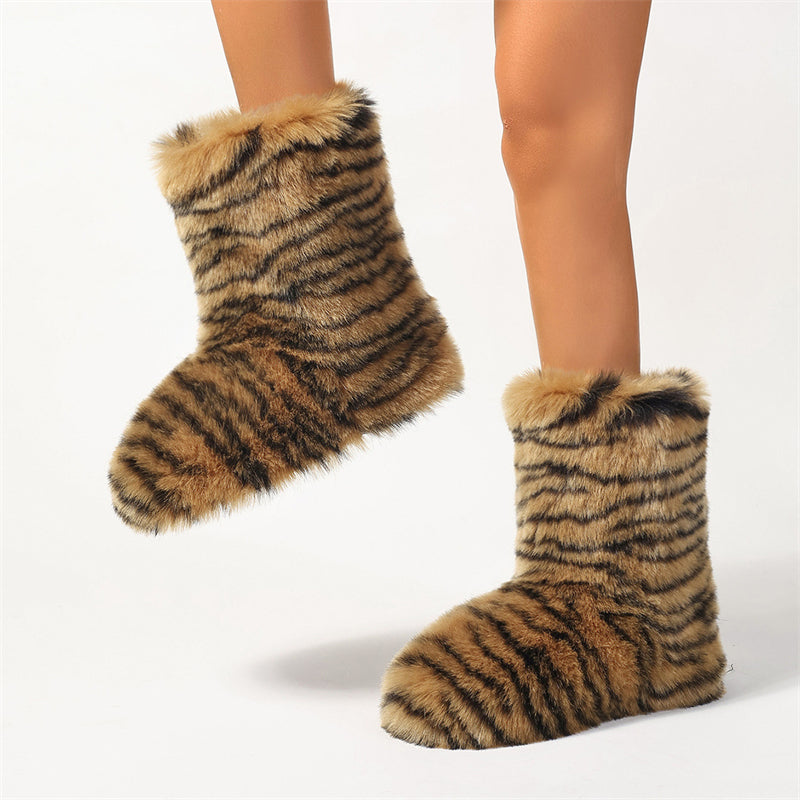 Botas de piel sintética con estampado de tigre para mujer