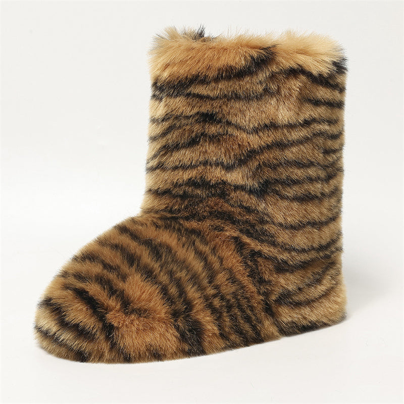 Botas de piel sintética con estampado de tigre para mujer