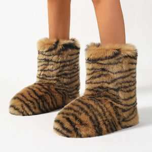 tiger print faux fur boots for women Alicefurs