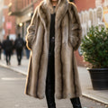 vintage faux fur coat brown shawl collar long overcoat for women 16 Alicefurs
