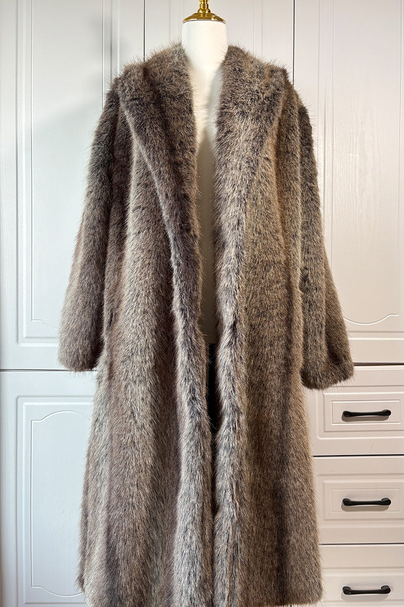 vintage faux fur coat brown shawl collar long overcoat for women 20 Alicefurs