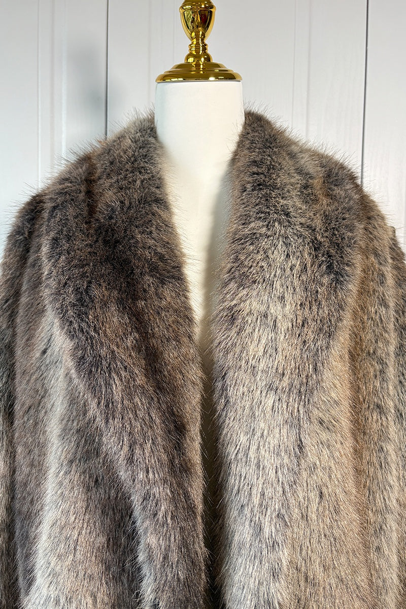 vintage faux fur coat brown shawl collar long overcoat for women 21 Alicefurs