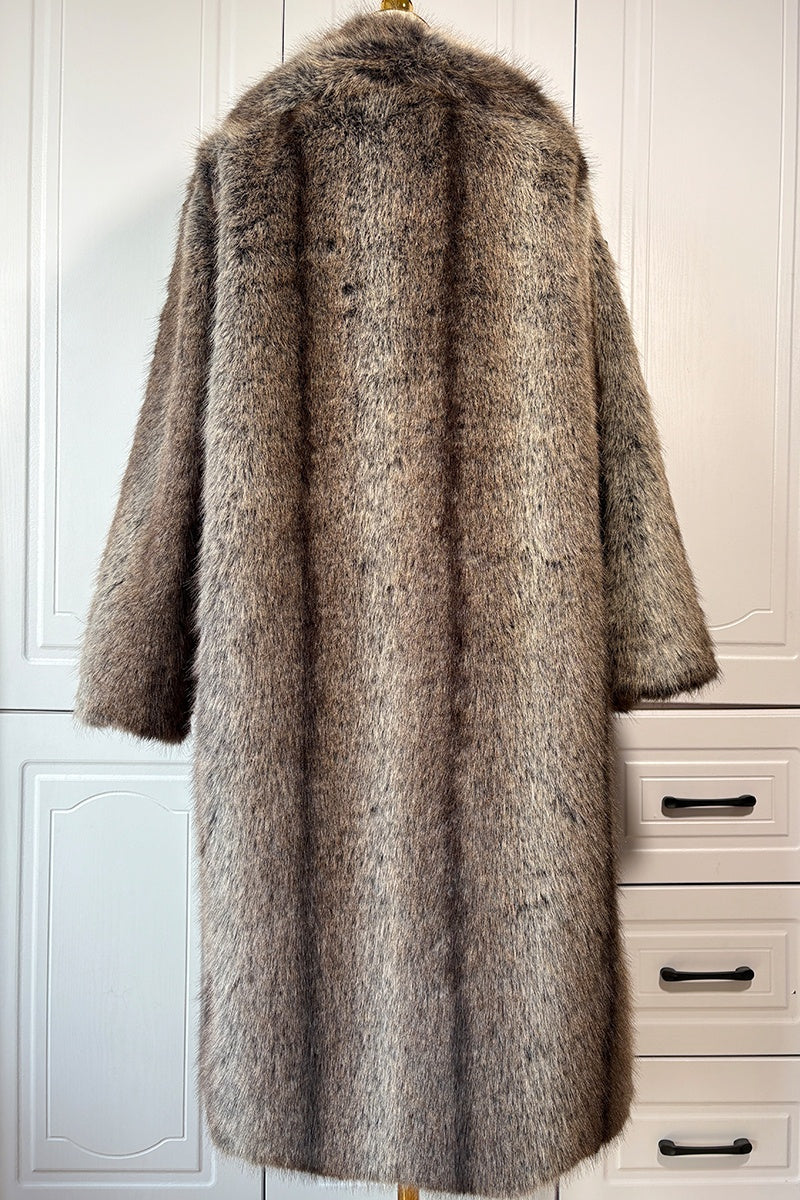 vintage faux fur coat brown shawl collar long overcoat for women 22 Alicefurs