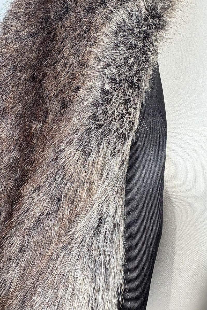 vintage faux fur coat brown shawl collar long overcoat for women 23 Alicefurs