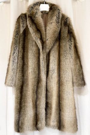 vintage faux fur coat brown shawl collar long overcoat for women Alicefurs