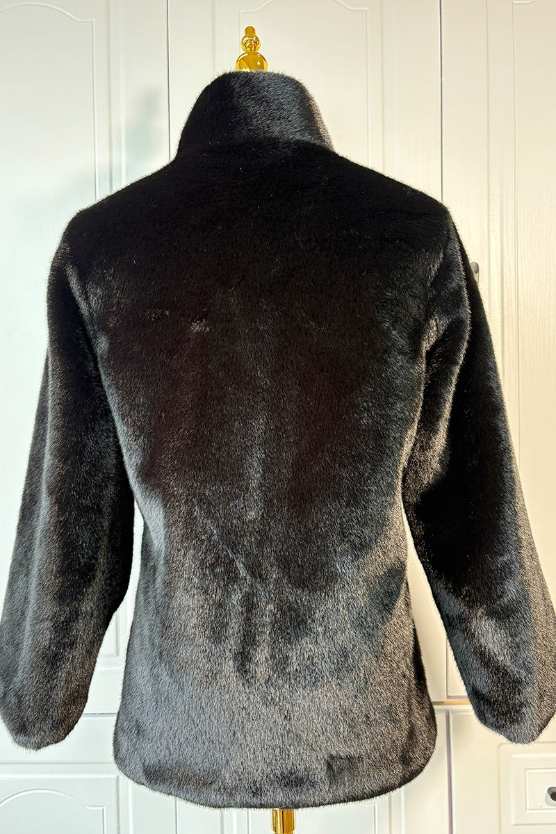 Vintage Faux Mink Jacket Short Fake Fur Coat for Women