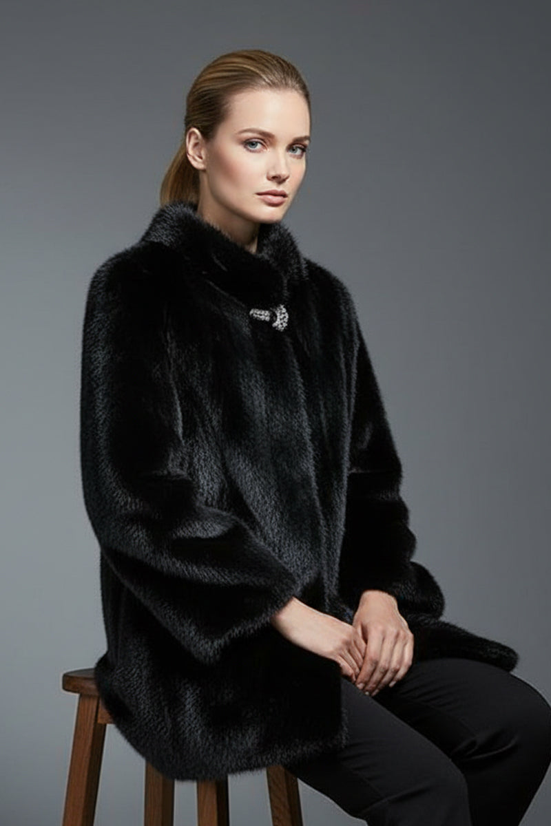 Vintage Faux Mink Jacket Short Fake Fur Coat for Women