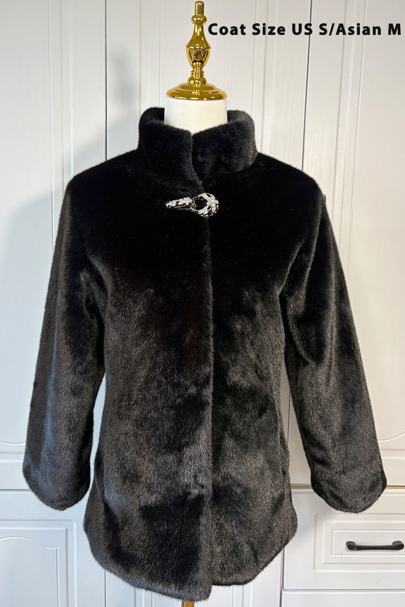 Vintage Faux Mink Jacket Short Fake Fur Coat for Women
