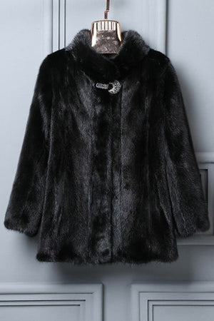 vintage faux mink jacket short fake fur coat for women in black Alicefurs