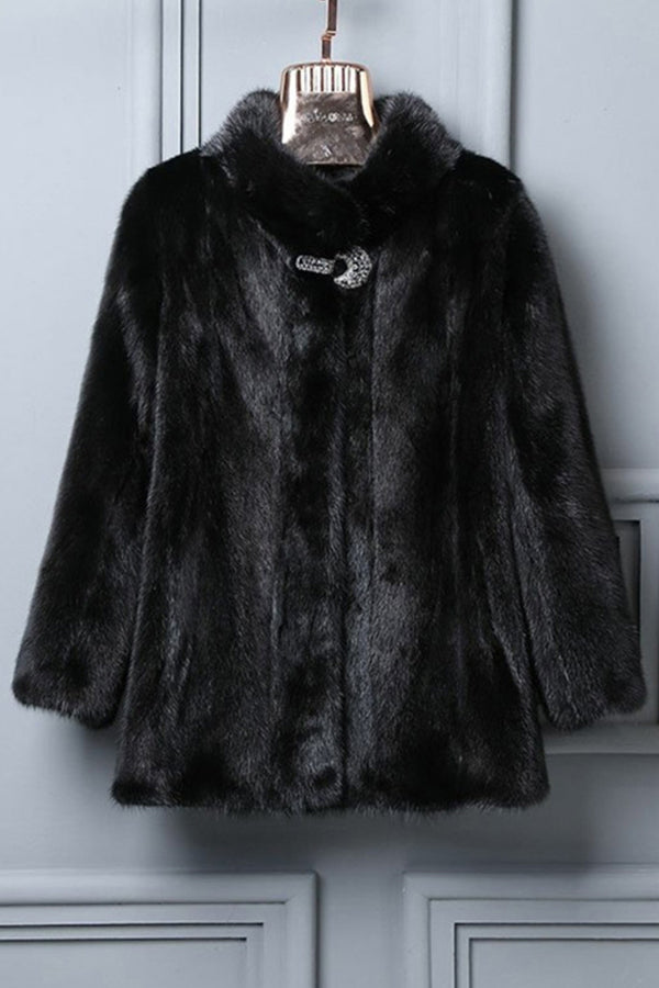 Vintage Faux Mink Jacket Short Fake Fur Coat for Women
