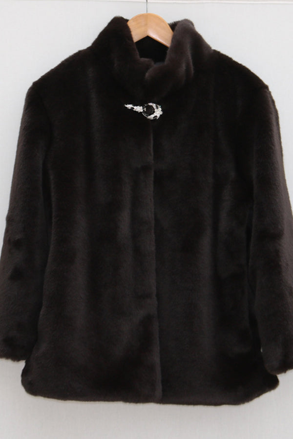 Vintage Faux Mink Jacket Short Fake Fur Coat for Women