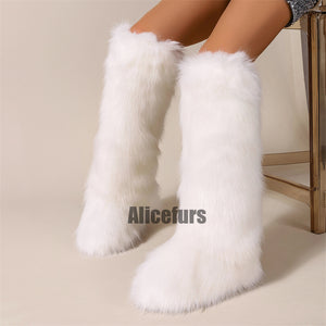 white fur boots in knee high length for women 2 Alicefurs