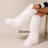 White Fur Boots in Knee High Length for Women