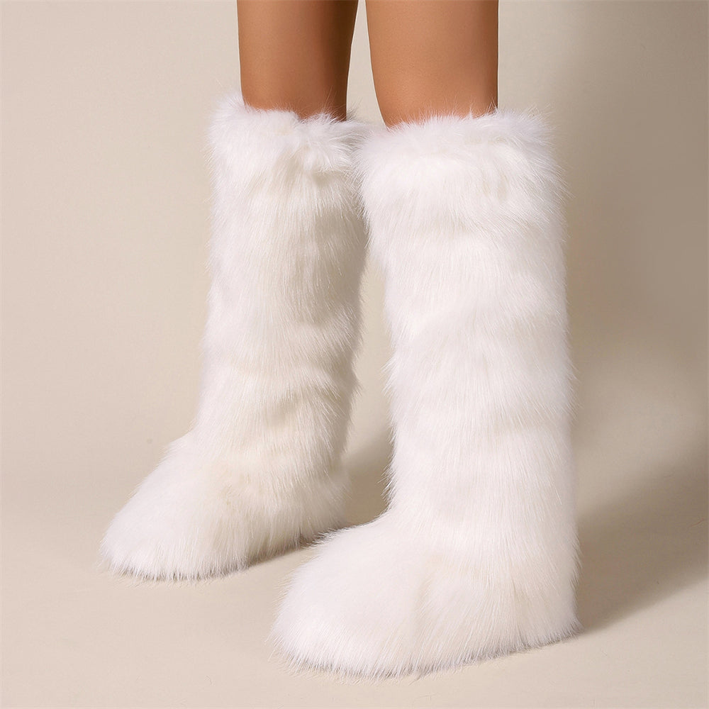 White Fur Boots in Knee High Length for Women – Alicefurs