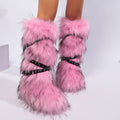 winter flat tall furry boots with wrap buckle straps in dusty pink 5 Alicefurs