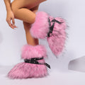 winter fur boots with wrap buckle straps fluffy mid calf boots for women in pink Alicefurs