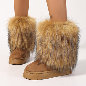 winter y2k suede boots with fur cuffs for women in brown 1 Alicefurs