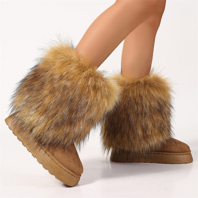 Winter Y2K Suede Boots with Fur Cuffs for Women