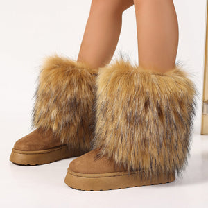 winter y2k suede boots with fur cuffs for women in brown Alicefurs