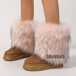 winter y2k suede boots with fur cuffs for women in pink Alicefurs