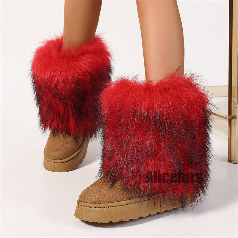 Winter Y2K Suede Boots with Fur Cuffs for Women