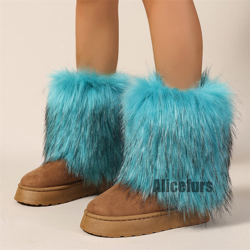 Winter Y2K Suede Boots with Fur Cuffs for Women
