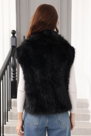 womens faux fur vest with waterfall collar in black 4 Alicefurs