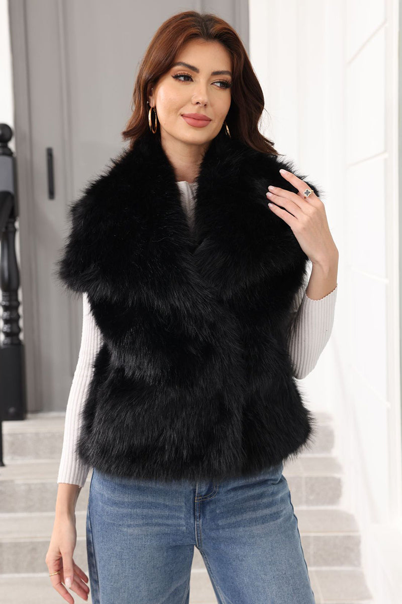 Women's Faux Fur Vest with Waterfall Collar