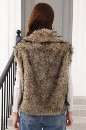 womens faux fur vest with waterfall collar in brown 2 Alicefurs