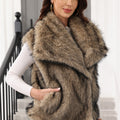 womens faux fur vest with waterfall collar in brown Alicefurs