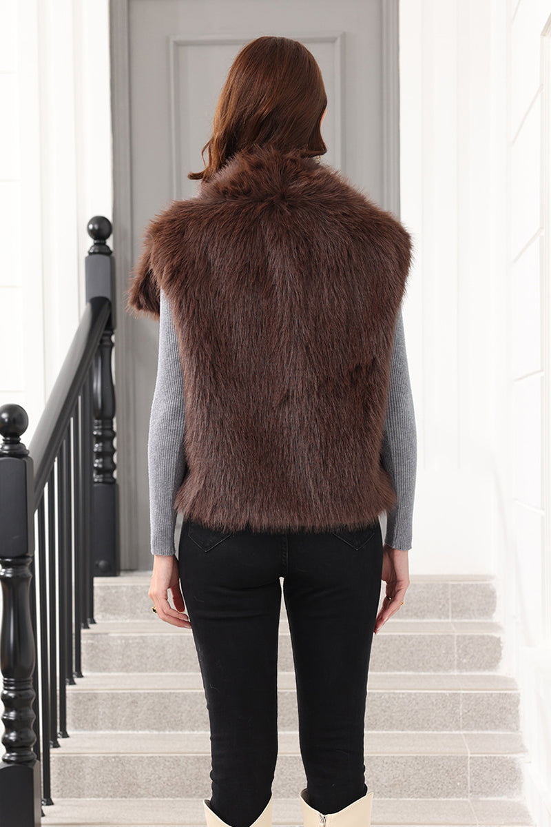 Women's Faux Fur Vest with Waterfall Collar