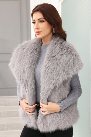 womens faux fur vest with waterfall collar in gray 1 Alicefurs