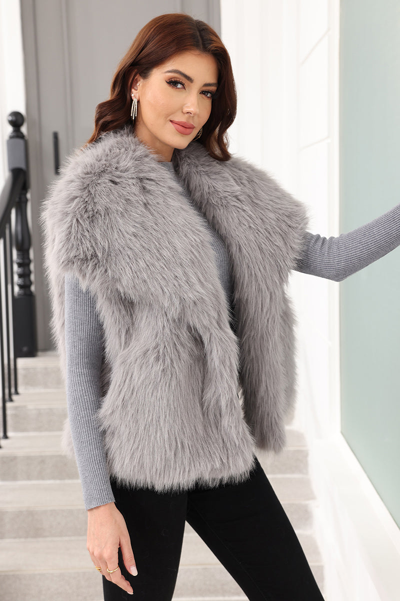 Women's Faux Fur Vest with Waterfall Collar