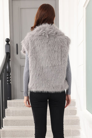 womens faux fur vest with waterfall collar in gray 4 Alicefurs