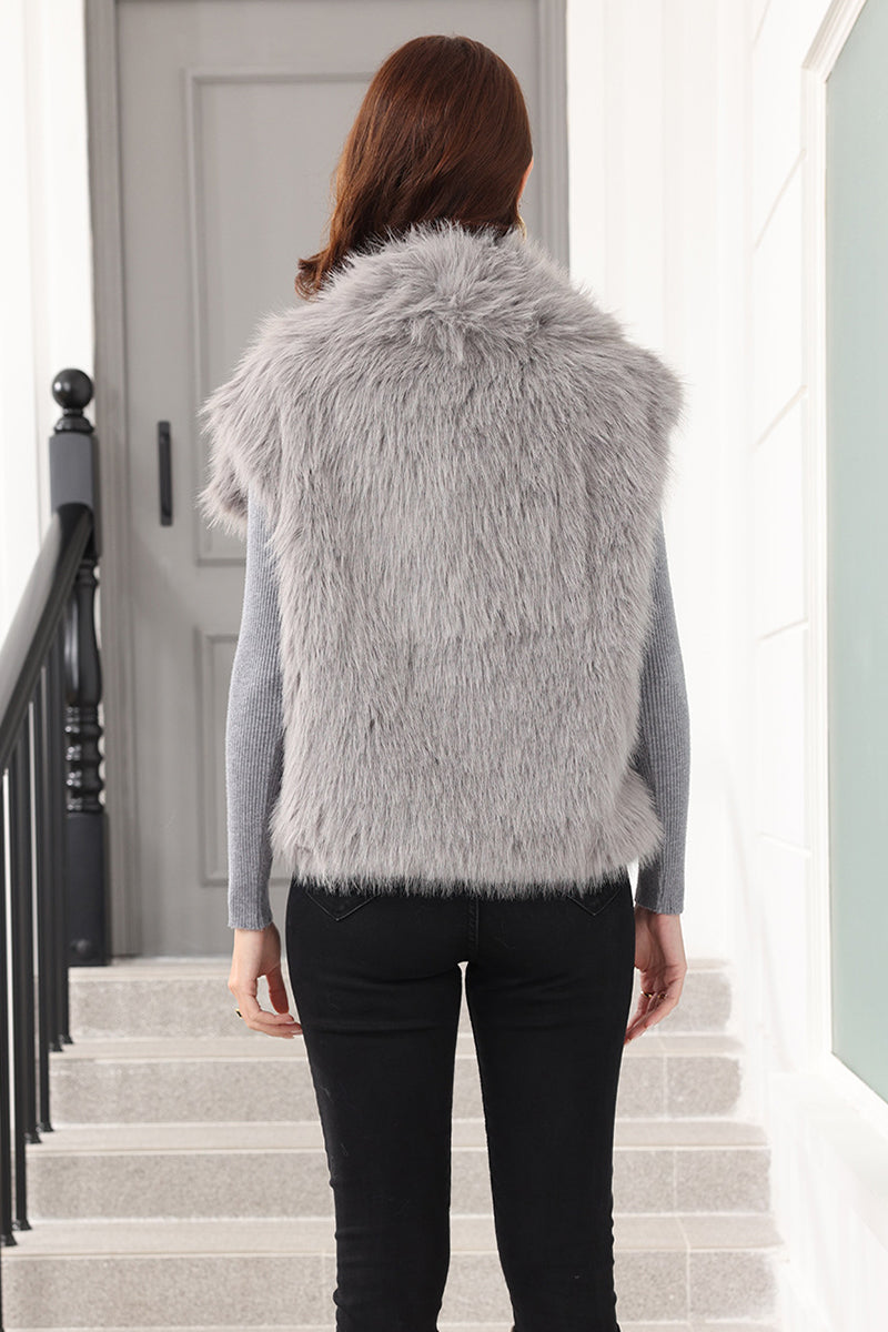 Women's Faux Fur Vest with Waterfall Collar