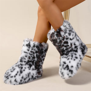 y2k faux fur boots in leopard print for women in black and white 2 Alicefurs