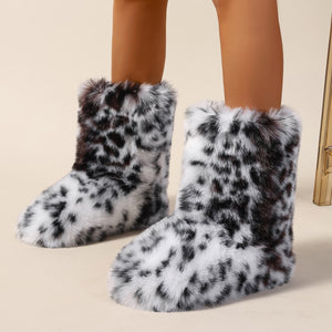 y2k faux fur boots in leopard print for women in black and white Alicefurs