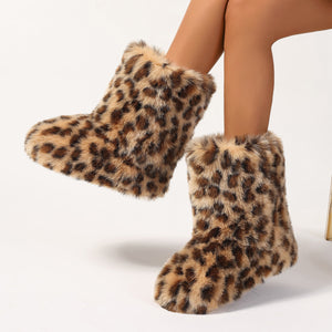 y2k faux fur boots in leopard print for women in brown 1 Alicefurs