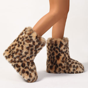 y2k faux fur boots in leopard print for women in brown Alicefurs