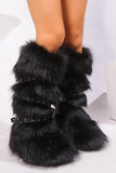 Y2K Faux Fur Boots with Adjustable Buckle Straps for Women