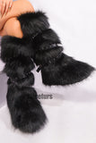 Y2K Faux Fur Boots with Adjustable Buckle Straps for Women