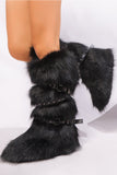 Y2K Faux Fur Boots with Adjustable Buckle Straps for Women