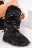 Y2K Faux Fur Boots with Adjustable Buckle Straps for Women