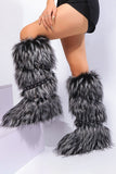 Y2K Faux Fur Boots with Adjustable Buckle Straps for Women