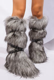 Y2K Faux Fur Boots with Adjustable Buckle Straps for Women