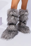 Y2K Faux Fur Boots with Adjustable Buckle Straps for Women