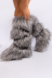 Y2K Faux Fur Boots with Adjustable Buckle Straps for Women