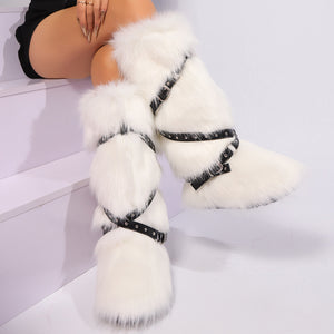 y2k faux fur boots with adjustable buckle straps for women in white 1_5d82b16a ac9a 46ee ac4d d3d5908eadac Alicefurs